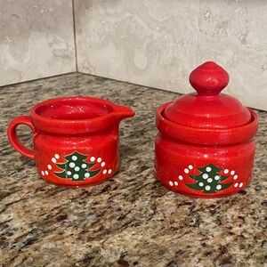 Waechtersbach Creamer and Covered Sugar Bowl Christmas Tree Pattern
